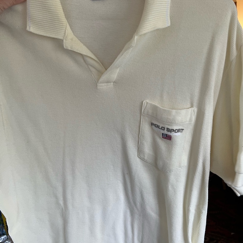 Polo by Ralph Lauren Men's Cream Pocket Polo Shirt  vintage size large